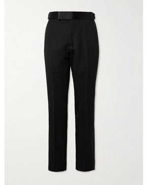 Tom Ford Straight-Leg Belted Satin-Trimmed Wool And Mohair-Blend Tuxedo Trousers - Black