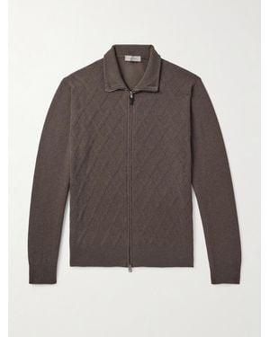 Canali Cable-Knit Wool And Cashmere-Blend Zip-Up Cardigan - Brown