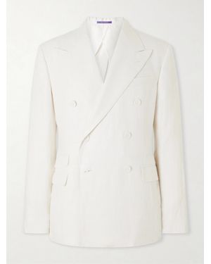 Ralph Lauren Double-Breasted Herringbone Linen Suit Jacket - White
