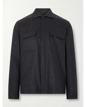 Sunspel Stretch Wool And Cashmere-blend Flannel Overshirt - Blue