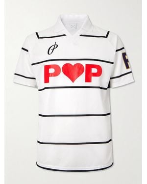 Pop Trading Co. Sportif Striped Logo-Print Mesh Polo Shirt - Grey