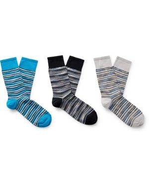 Missoni Three-Pack Space-Dyed Crochet-Knit Cotton-Blend Socks - Blue