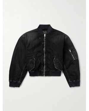 Balenciaga Distressed Denim Bomber Jacket - Black