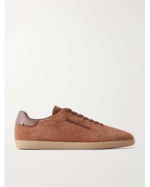 ZEGNA 232 Leather-Trimmed Suede Trainers - Brown