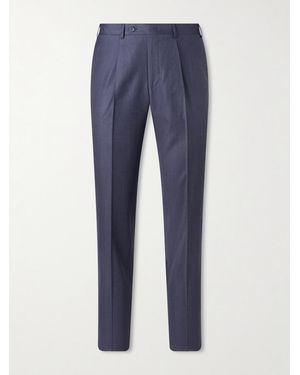 Canali Straight-Leg Pleated Stretch-Wool And Cashmere-Blend Suit Trousers - Blue
