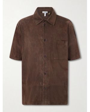 Loewe Paula's Ibiza Logo-Debossed Suede Shirt - Brown