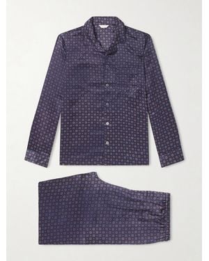 Derek Rose Brindisi 127 Camp-collar Printed Silk-satin Pyjama Set - Blue