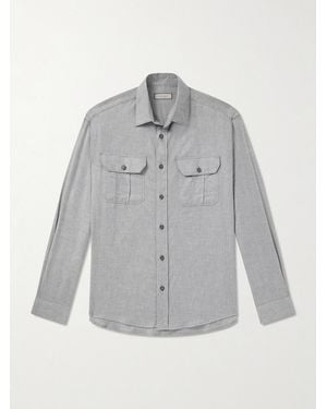 Canali Cotton And Cashmere-Blend Shirt - Grey