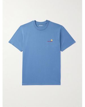 Carhartt American Script Logo-embroidered Organic Cotton-jersey T-shirt - Blue