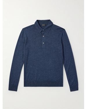 ZEGNA Silk, Cashmere And Linen-Blend Polo Shirt - Blue