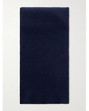 John Smedley Stark Ribbed Recycled-Cashmere And Merino Wool-Blend Scarf - Blue