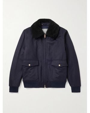 Private White V.c. The Flight Jacket 3.0 Shearling-Trimmed Wool Bomber Jacket - Blue