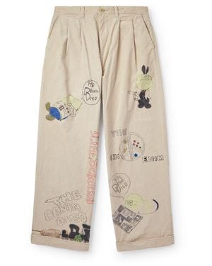 Kapital Ivy Wide-leg Pleated Printed Cotton-corduroy Pants - Natural