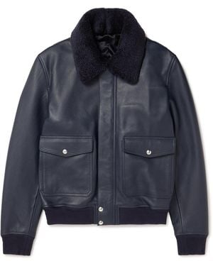 MR P. Shearling-Trimmed Full-Grain Leather Blouson Jacket - Blue