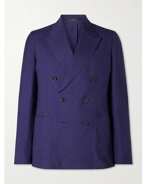 Paul Smith Double-breasted Wool And Linen-blend Blazer - Blue
