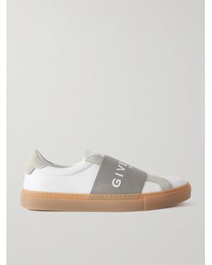 Givenchy Urban Street Logo-appliquéd Webbing And Suede-trimmed Leather Slip-on Sneakers - Grey