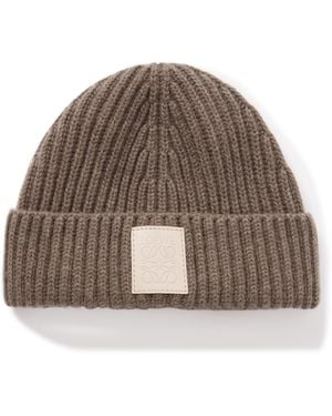 Loewe Logo-appliquéd Ribbed Cashmere Beanie - Brown