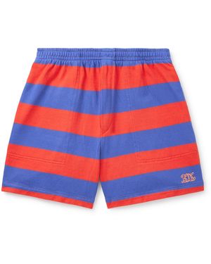 Bode Clubhouse Wide-Leg Logo-Embroidered Striped Cotton-Jersey Shorts