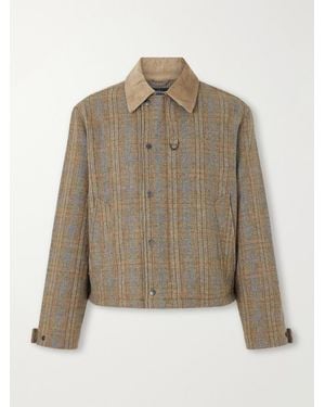 FRIZMWORKS Corduroy-Trimmed Checked Wool Jacket - Natural