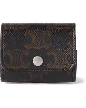Celine Triomphe Leather-trimmed Logo-print Coated-canvas Airpods Case - Black