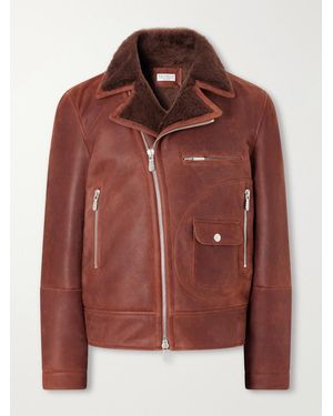 Brunello Cucinelli Shearling-Trimmed Leather Jacket - Brown