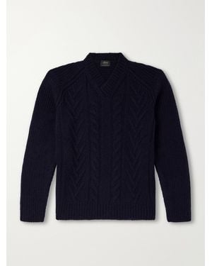 Brioni Cable-Knit Casmere And Silk-Blend Sweater - Blue