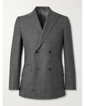 Kingsman Jaspe Slim-Fit Double-Breasted Prince Of Wales Checked Wool Blazer - Black