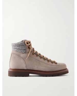 Brunello Cucinelli Leather-Trimmed Suede Hiking Boots - Braun