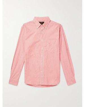 Beams Plus Button-Down Collar Striped Cotton Shirt - Pink