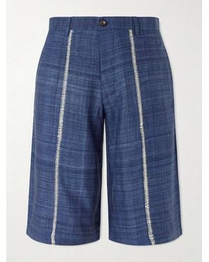 Kartik Research Rabari Straight-leg Embroidered Silk Shorts - Blue