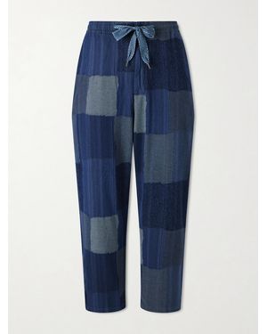 Kapital Tugihagi Straight-Leg Patchwork Cotton Drawstring Trousers - Blue