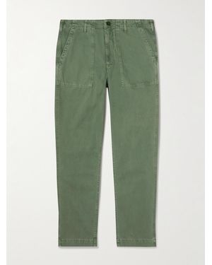 Hartford Fatigue Straight-Leg Garment-Dyed Herringbone Cotton-Gabardine Trousers - Green