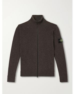 Stone Island Logo-Appliquéd Virgin Wool Zip-Up Cardigan - Black