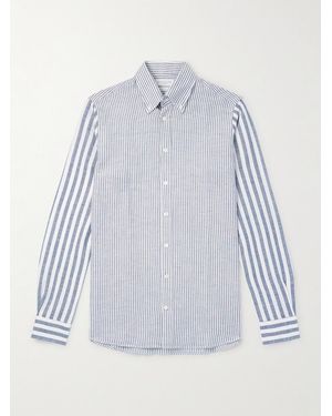 Richard James Slim-Fit Button-Down Collar Striped Linen And Cotton-Blend Shirt - Blue