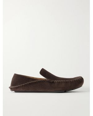 Loewe Rambla Suede Driving Loafers - White