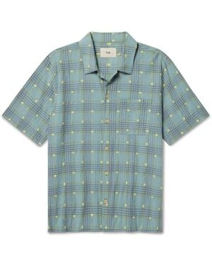 Folk Gabe Embroidered Checked Linen And Cotton-Blend Shirt - Blue