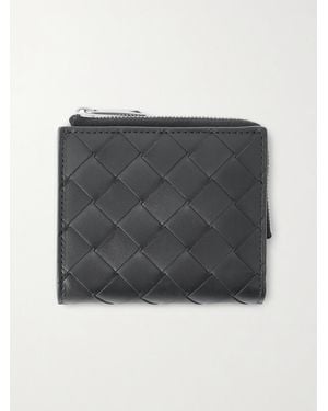 Bottega Veneta Intrecciato Leather Zip-Around Wallet - Grigio