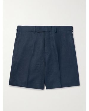 Kingsman Slim-Fit Straight-Leg Linen Shorts - Blau