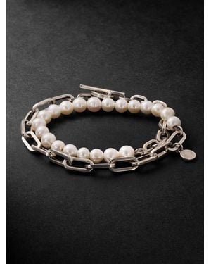 MAOR Trio Elm Burnished Sterling And Pearl Wrap Bracelet - Black