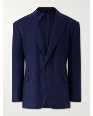 Ralph Lauren Herringbone Cotton, Silk And Linen-Blend Blazer - Blue