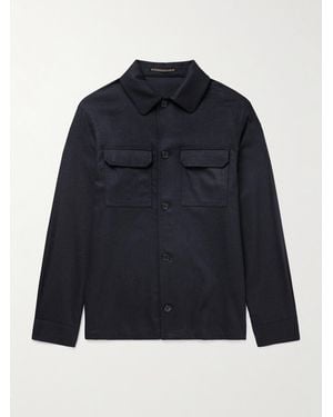 Incotex Virgin Wool-Blend Felt Overshirt - Blue