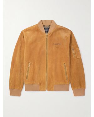 Versace Logo-Embossed Suede Bomber Jacket - Orange
