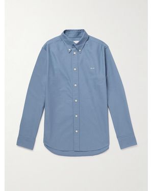 NN07 Colby 5910 Button-Down Collar Logo-Embroidered Organic Cotton Shirt - Blue