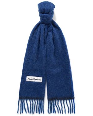 Acne Studios Vally Fringed Knitted Scarf - Blue
