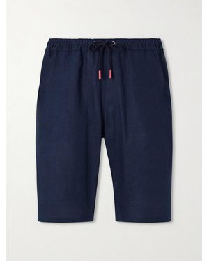 Kiton Drawstring Linen Straight-Leg Shorts - Blue