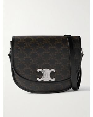 Celine Besace Triomphe Medium Leather-Trimmed Logo-Print Coated-Canvas Messenger Bag - Nero