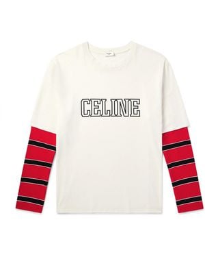 Celine Logo-Print Layered Striped Cotton-Jersey T-Shirt