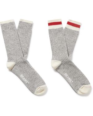 Beams Plus Rag Pack Of Two Striped Ribbed Cotton-Blend Socks - White
