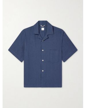 Eleventy Camp-Collar Linen Shirt - Blue