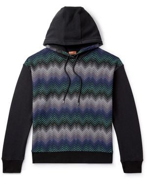 Missoni Jacquard-Panelled Cotton-Jersey Hoodie - Blue